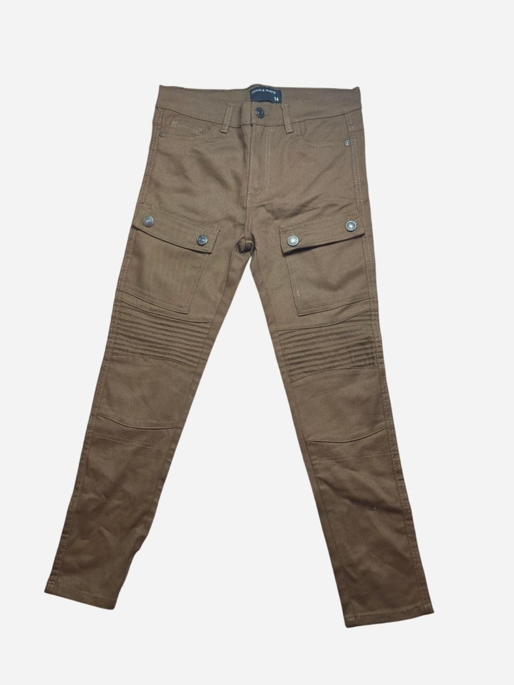 Slim Fit Brown Cargo Pants with Moto Paneling